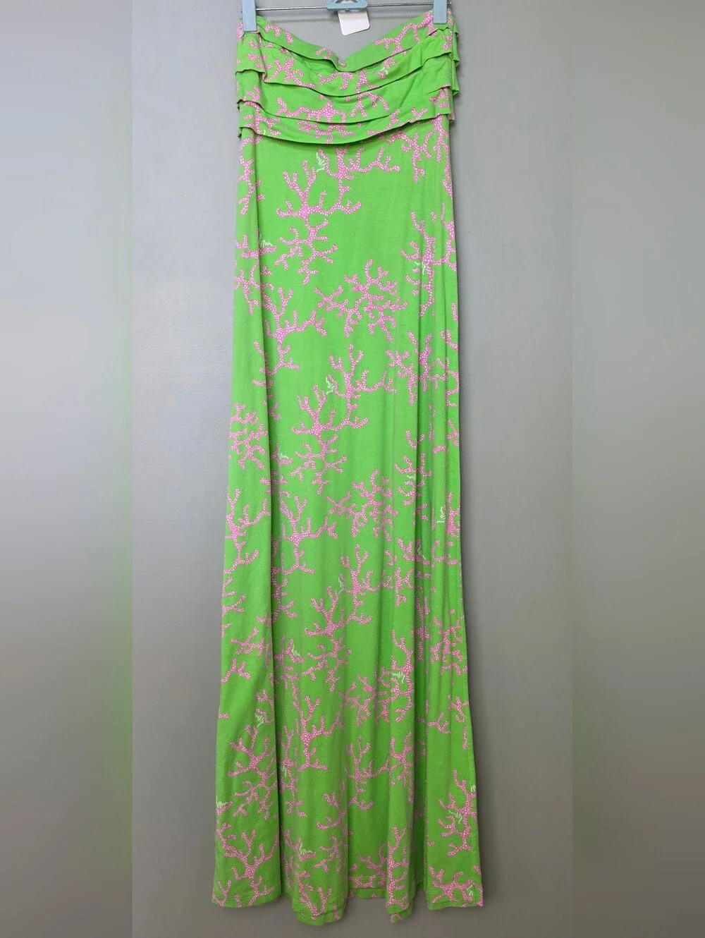 Lilly Pulitzer Petula Strapless Maxi Dress Coral Me Crazy Green Pink XS - EUC! - Picture 6 of 9